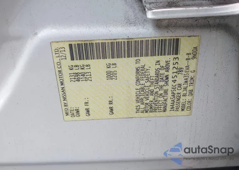 2014 Nissan Maxima 3.5 Sv z USA, uszkodzony, nr VIN 1N4AA5AP5EC451253